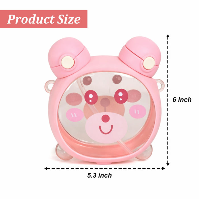 Cute Bear Water Bottle with Straw & Adjustable Shoulder Strap, 700ml Large Capacity Portable Sipper Cup for Kids & Girls, Leakproof BPA-Free Plastic Drinkware for School & Travel (Pink, 6x5.3 Inch)