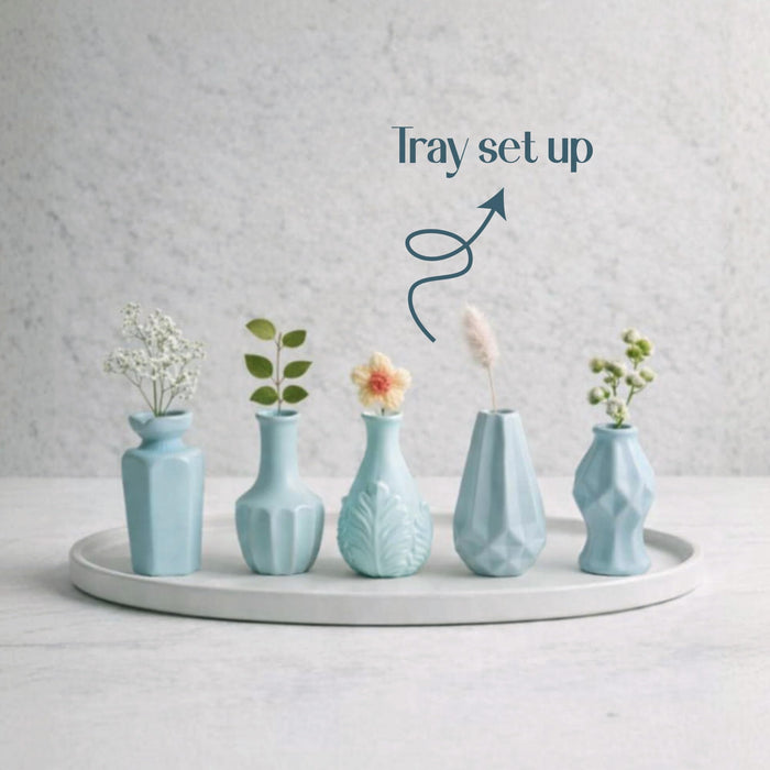 Set of 5 Light Blue Ceramic Decorative Vases for Home Decor | Modern Minimal Flower Vase Set for Living Room, Bedroom, Table & Gift