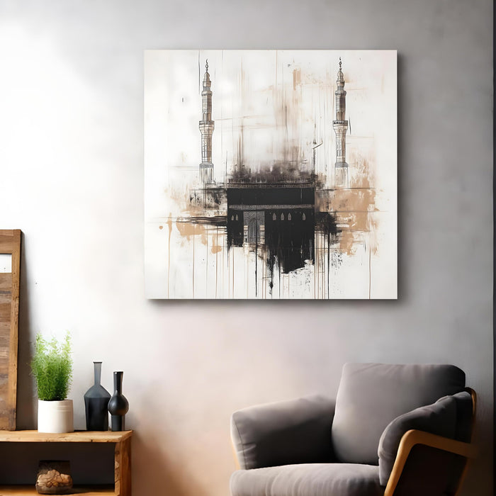 Modern Abstract Stretched Canvas Wall Art Painting For Living, Minimalist Neutral Earth Tone Painting, Geometric Artwork for Living Room, Office & Home Decor (56xx56 cm)