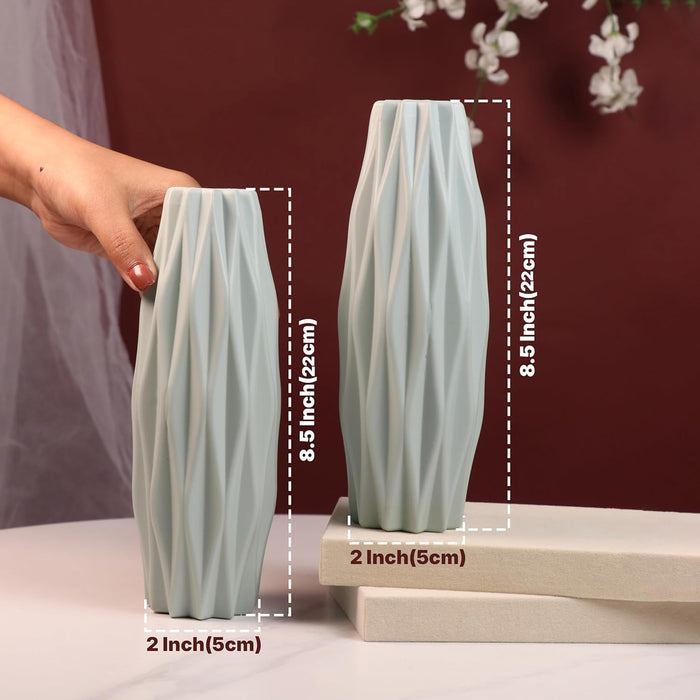 Beautiful Flower Vases, PVC Pot for Plants Stand Twisted Geometric Texture Grey Vase Pot, Made of Durable Plastic PVC Height - 22 cm