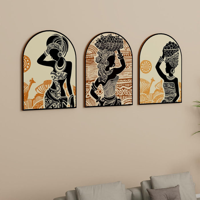 Art Street MDF Wall Art Prints African Girls, Black Female Figures Print, Modern Home Décor (Set of 3, Size: 16x22 Inch)