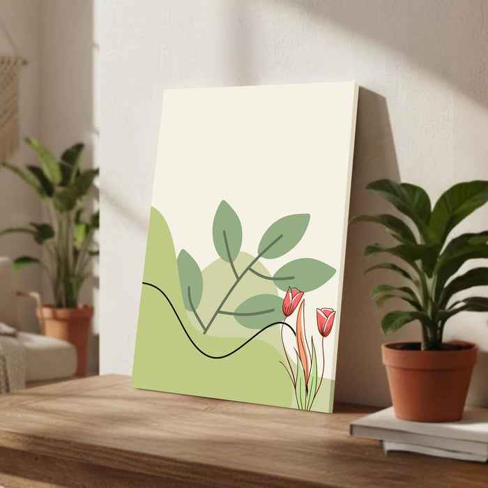 Abstract Botanical Leaves Desert Stretched Canvas Wall Art Modern Boho Illustration Painting for Home & Office Wall Decor, (16x22 Inch)