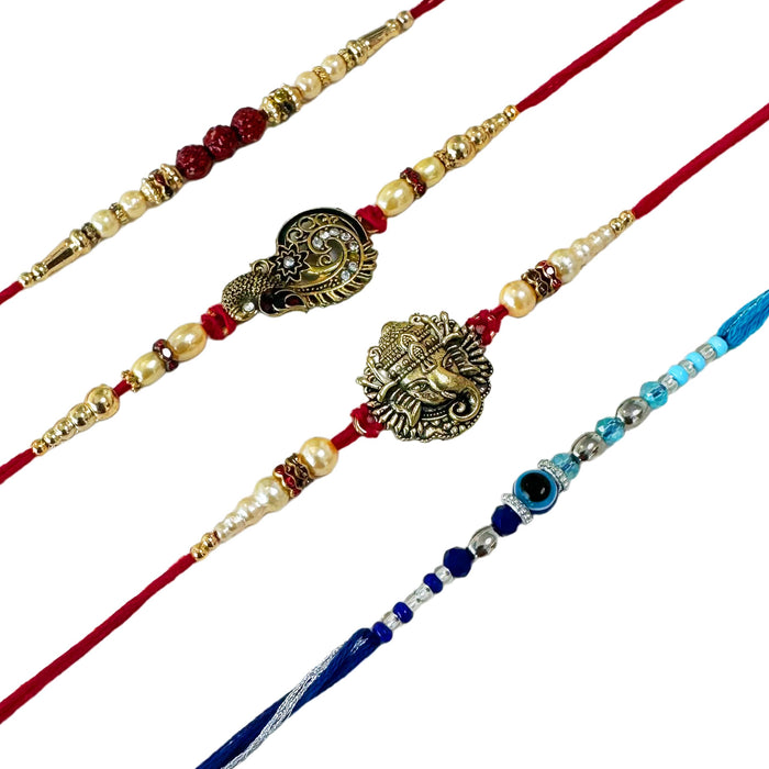 Art Street Brother Rakhi Gift Combo Set One Peacock Rakhi for Brother, One Evil Eye Rakhi For Kids, One Mauli Rakshabandhan Rakhi/Lumba Rakhi/Rudraksh Rakhi/Gift Hamper