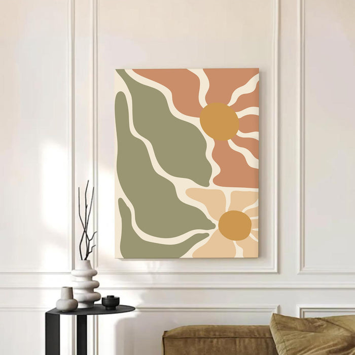 Abstract Sun Pattern greey Stretched Canvas Wall Art Modern Boho Illustration Painting for Home & Office Wall Decor, (16x22 Inch)