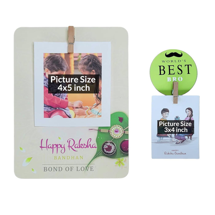 Art Street Rakhi Gift Hamper Combo Set-One 6x8 Inch Photo Clip Frame Peacock Rakhi for Brother, Best Bro Keychain, Happy Rakshbandhan, One Photo Clip Best Brother Fridge Magnet Rakshabandhan Rakhi