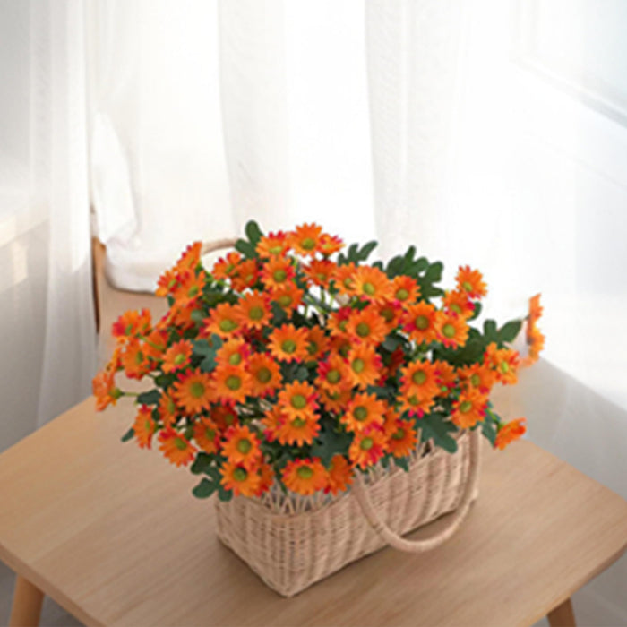 Art Street Artificial Orange Flowers Bunch |Daisy Flowers for Home | Living Room, Valentine Day Décor |Christmas Day, New Year Gift, 7 Head 21 Flowers| Pack of 2|Size 13 INCH, (Without Vase)