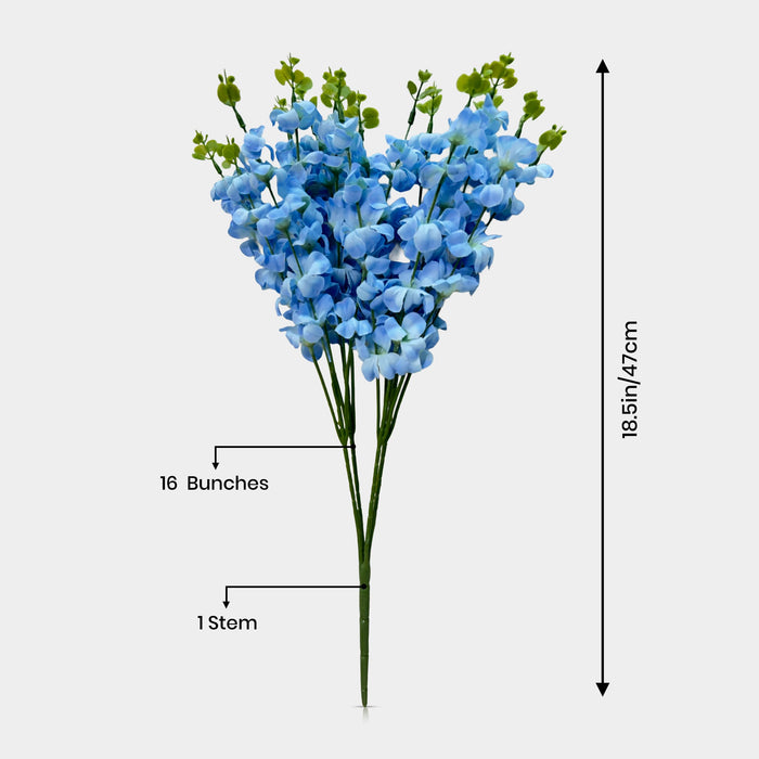 Art Street Artificial Blue Cherry Blossom Flower Bunch for Table Indoor Home Decoration |Valentine Day, Christmas Day, New Year Decor | Pack of 2|16 Stems, Size: 18.5 Inch (Without Pot)
