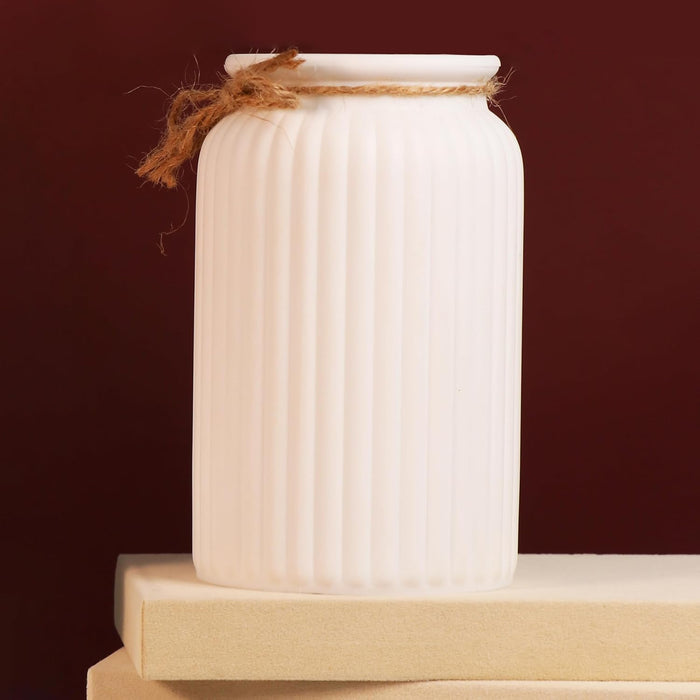 Beautiful Flower Vases PVC Pot for Plants Stand Elegant Ribbed Texture White Vase Made of Durable Plastic PVC Height - 15 cm