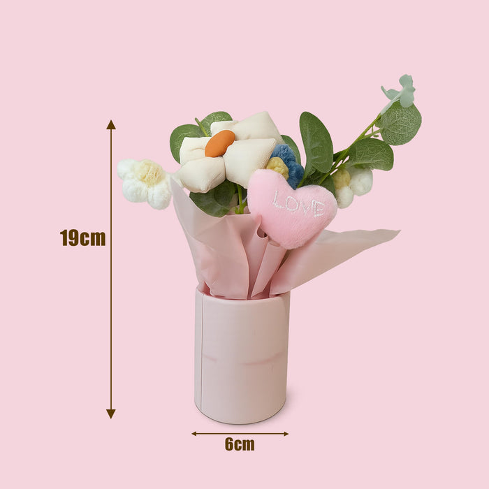 Art Street Handmade Knitted Flower Bouquet in Pink Gift Box – Artificial Daisy & Eucalyptus Arrangement with Soft Fabric Heart | Decorative Table Décor & Gift for Birthday, Anniversary, Valentine