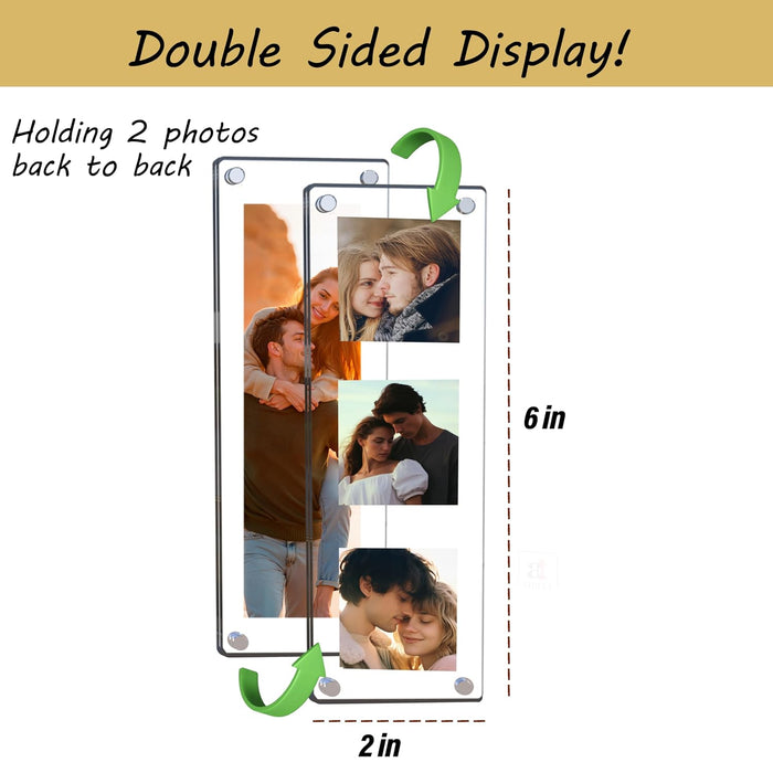 Acrylic Magnetic Picture Photo Frames 5x15 Cm Set of 2, Custom Acrylic Refrigerator, Long Rectangle Fridge Magnetic Photo Frames.