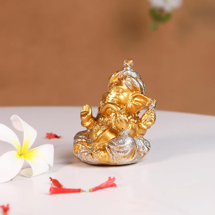Ganesh Ji Idol for Car Dashboard Home Pooja Golden Ganesha Murti for Gift Mandir Altars Ganesh Ji Idols for Car Golden Sparkling Lord Ganesha Statue for Home Resin Idol Height - 8 cm