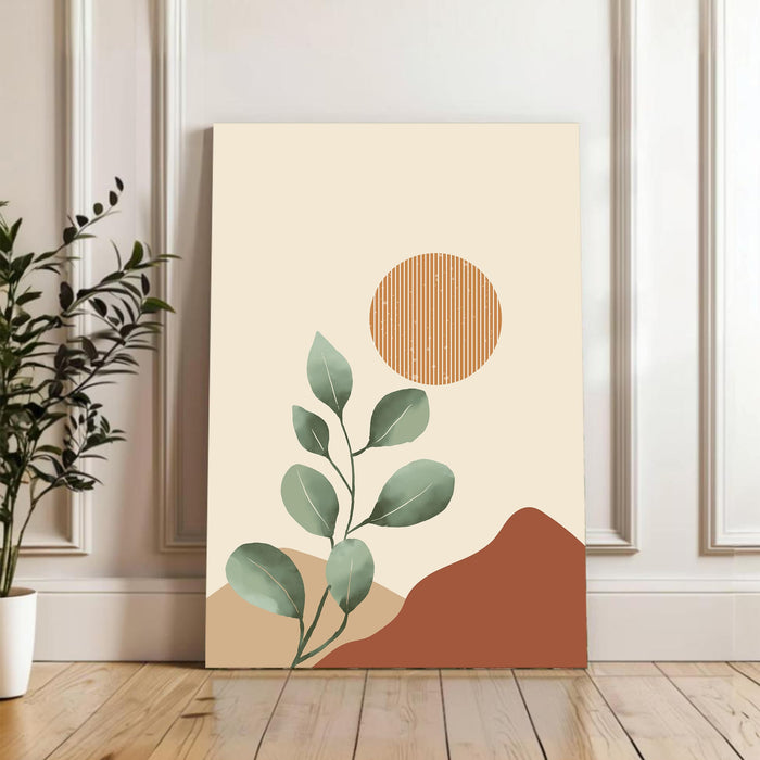 Abstract Botanical desert sun rise Stretched Canvas Wall Art Modern Boho Illustration Painting for Home & Office Wall Decor, (16x22 Inch)