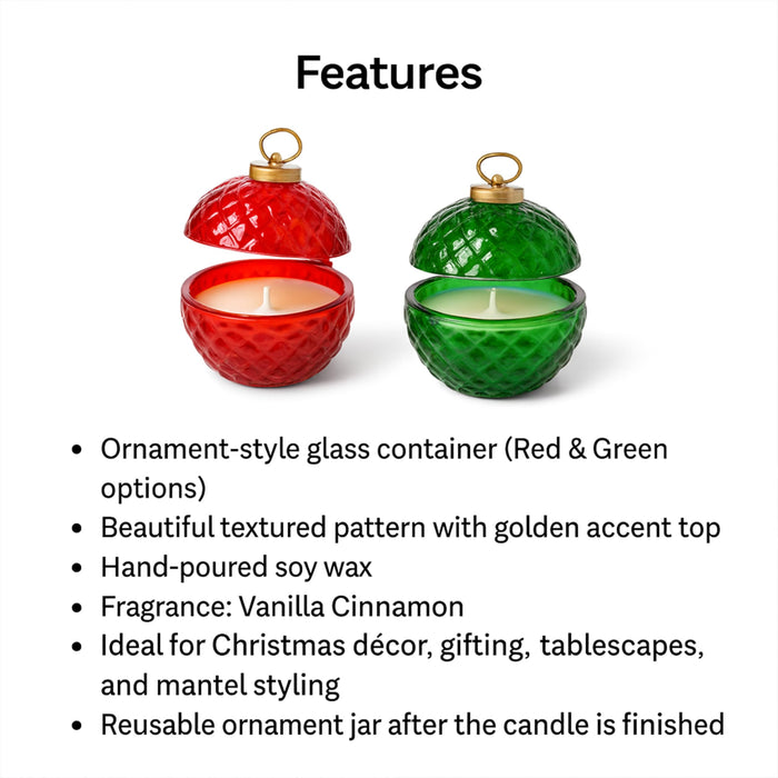 Art Street Christmas Ornament Candle Set – Festive Red & Green Soy Wax Scented Candles for Home Décor, Holiday Decoration, Winter Aromatherapy, Gift Set for Christmas, Xmas Party & Home Décor