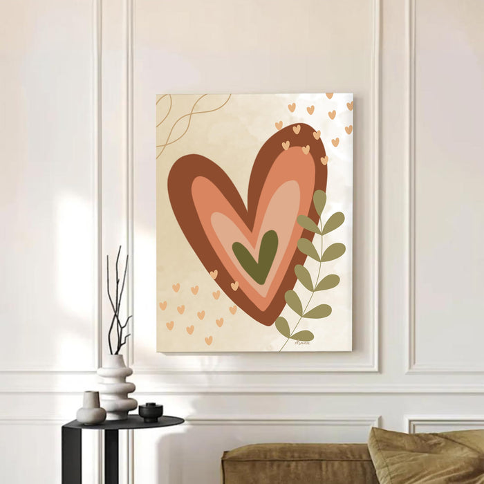 Abstract Heart Botanical Stretched Canvas Wall Art Modern Boho Illustration Painting for Home & Office Wall Decor, (16x22 Inch)