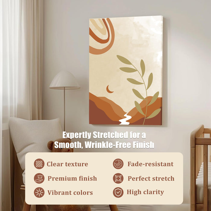 Abstract Desert Nature Stretched Canvas Wall Art Modern Boho Illustration Painting for Home & Office Wall Decor, (16x22 Inch)