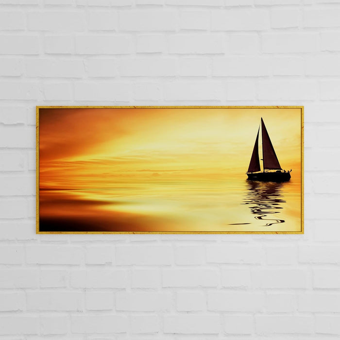 Art Street Abstract Boat in a Lake Large Canvas Painting Panel for Home Décor (Gold, 23x47 Inch)