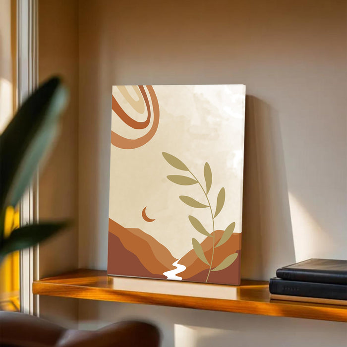 Abstract Desert Nature Stretched Canvas Wall Art Modern Boho Illustration Painting for Home & Office Wall Decor, (16x22 Inch)