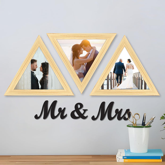 Triangular Wall Photo/Picture Frame Set of 3, and 'Mr & Mrs' Word (Size 9.2x9.2 Inch)