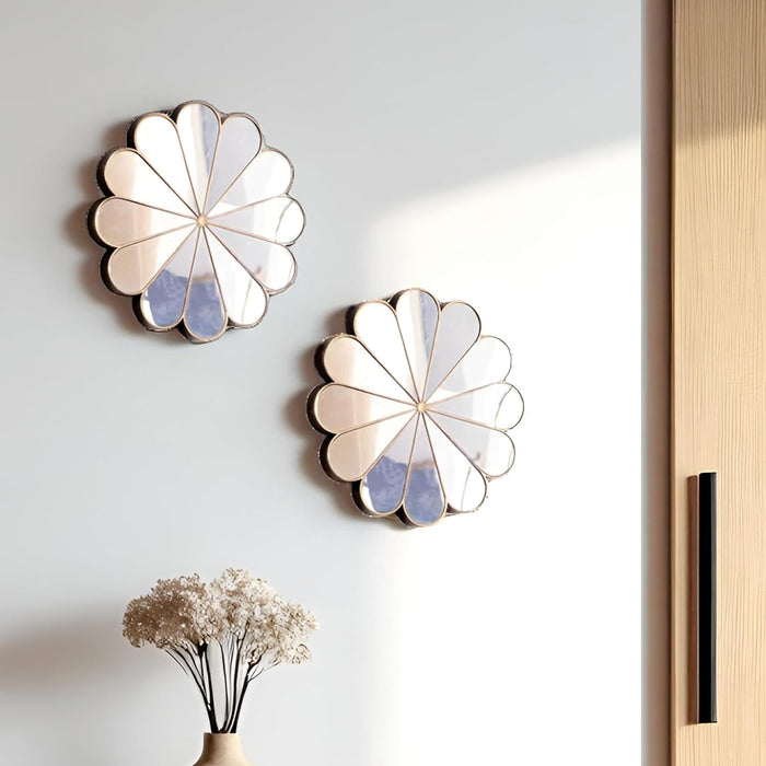 Bronze Decorative Wall Mirrors 2 Piece Daisy Mirror Set, Floral Petal Design, Compact Size, Wall-Mount Ready 24x24 cm