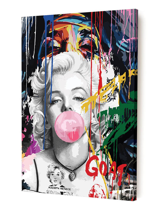 Art Street Stretched Canvas Painting Blow Bubble Gum Lady Pop Graffiti Art For Home (Size: 16x22 Inch)