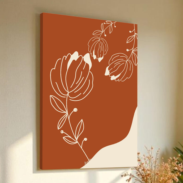 Abstract golden floral Plants Stretched Canvas Wall Art Modern Boho Illustration Painting for Home & Office Wall Decor, (16x22 Inch)