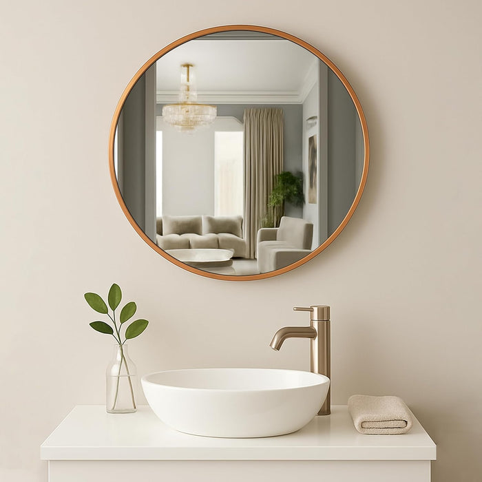 Round Decorative Wall Mirror with Aluminum Metal Frame Silver | Modern Design Vanity Mirror (Silver, 40x40 cm)