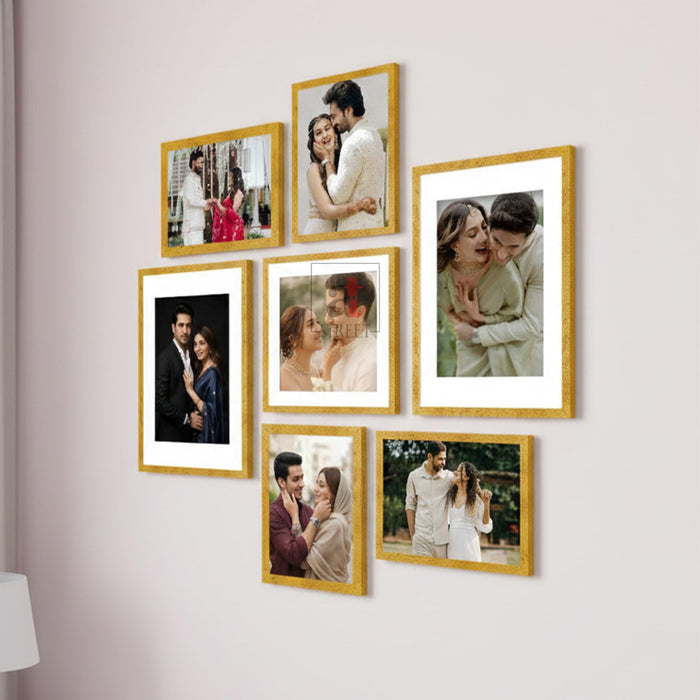 Art Street Photo Frame Set of 7 Gold Wall Decor Collage Display Hanging Family Picture Frames Gallery Collection Decor Items Wall Mount Frames Birthday Anniversary Gift, 8x12, 12x12 and 12x16 In
