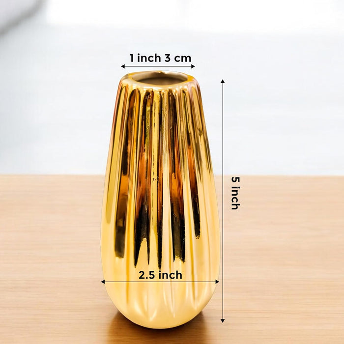 Ceramic Flower Vase, Golden (2.5x5 Inch), Vases for Fake Flowers, Flowers Not Included