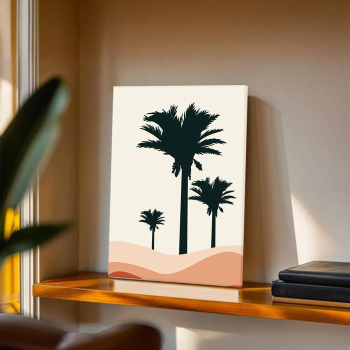 Abstract Palm Tree Desert Stretched Canvas Wall Art Modern Boho Illustration Painting for Home & Office Wall Decor, (16x22 Inch)