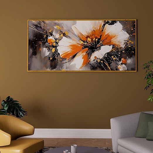 Art Street Abstract Water Color Flower Large Canvas Painting Panel for Home Décor (Gold, 23x47 Inch)