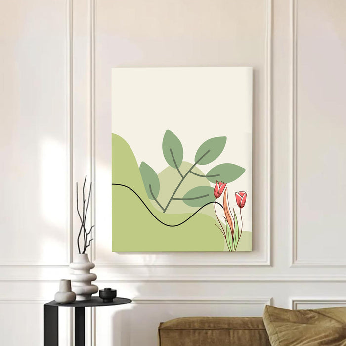 Abstract Botanical Leaves Desert Stretched Canvas Wall Art Modern Boho Illustration Painting for Home & Office Wall Decor, (16x22 Inch)