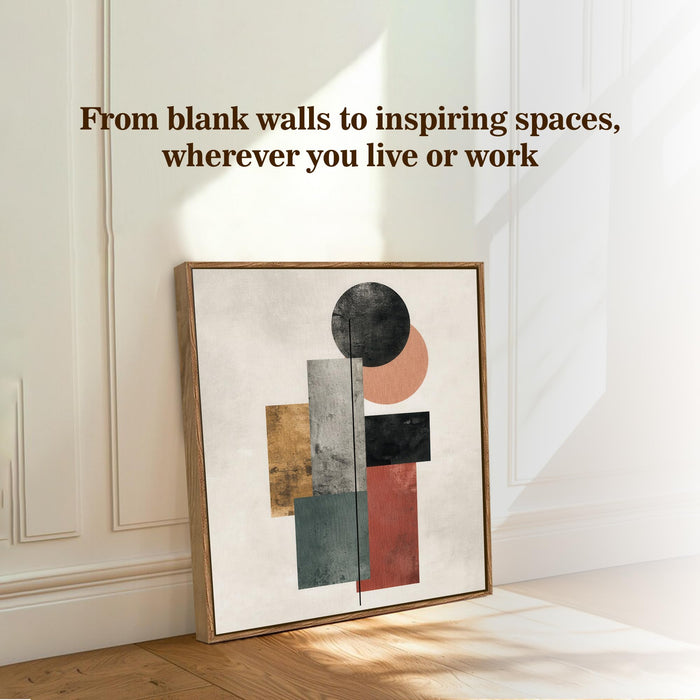 Geometric Abstract Framed Painting For Living Room | Mordern Boho Large Canvas Painting With Frame Wall Art For Bedroom, Hallway's, Office, Hotel, Size 58x58 cm