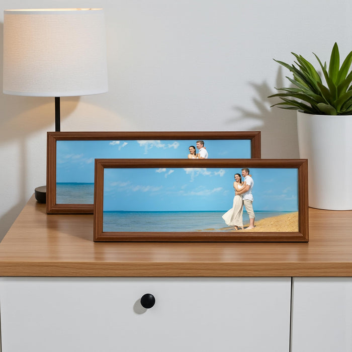 Art Street Horizontal Photo Frame Set of 2 for Tabletop Display, Brown Panoramic Wooden 4x12 Inch Picture Frames with Stand, Designer Picture Frame for Home Decor, Gift Photo Frames Set 12x32 cm