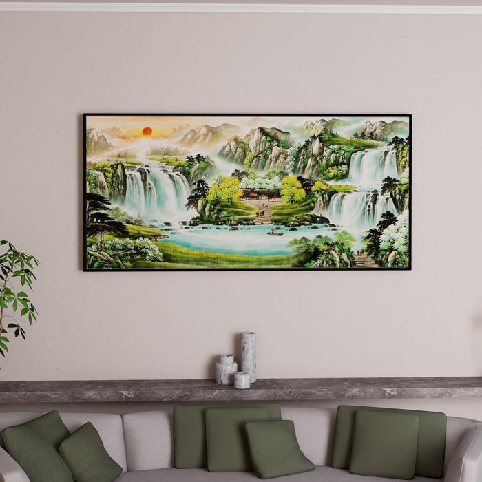 Art Street Abstract Beautiful Waterfall Large Canvas Painting Panel for Home Décor (Black, 23x47 Inch)
