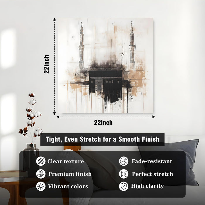 Modern Abstract Stretched Canvas Wall Art Painting For Living, Minimalist Neutral Earth Tone Painting, Geometric Artwork for Living Room, Office & Home Decor (56xx56 cm)