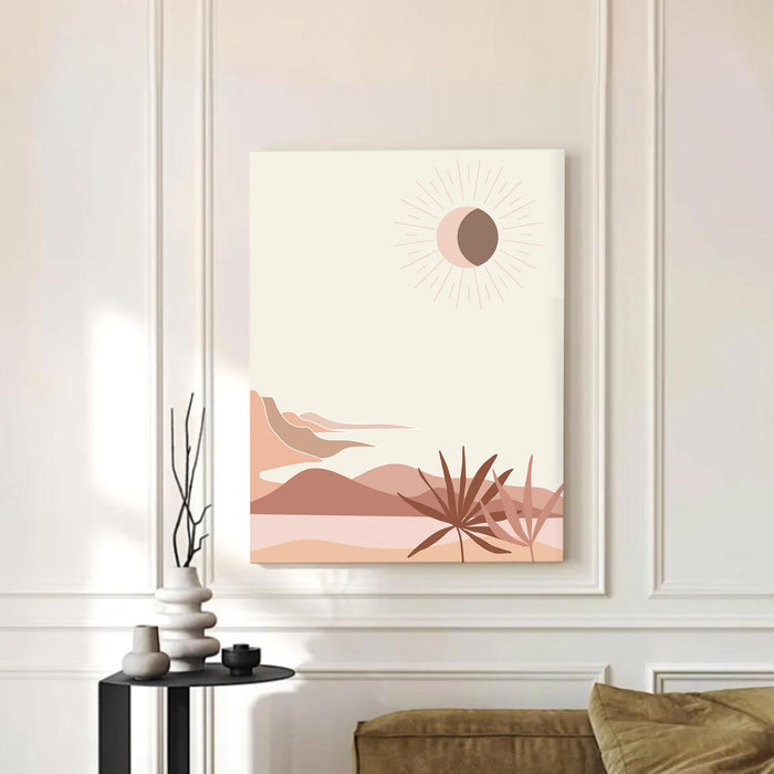 Abstract Desert sun Stretched Canvas Wall Art Modern Boho Illustration Painting for Home & Office Wall Decor, (16x22 Inch)