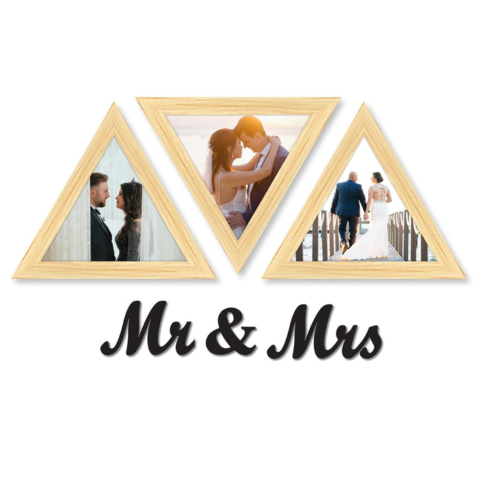 Triangular Wall Photo/Picture Frame Set of 3, and 'Mr & Mrs' Word (Size 9.2x9.2 Inch)