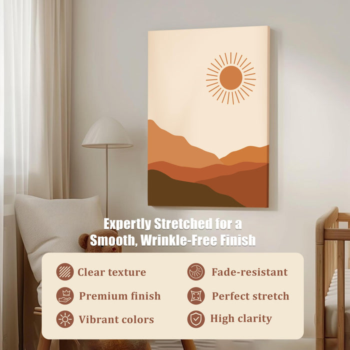 Abstract Desert Mountain Sun Stretched Canvas Wall Art Modern Boho Illustration Painting for Home & Office Wall Decor, (16x22 Inch)