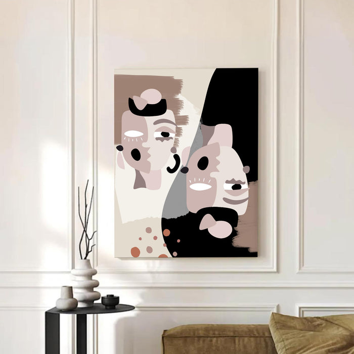 PAINTINGMANTRA Abstract Face theme Stretched Canvas Wall Art Modern Boho Illustration Painting for Home & Office Wall Decor, (16x22 Inch)