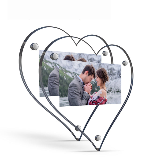 Acrylic Magnetic Picture Photo Frames 9x10 Cm Set of 2, Custom Acrylic Refrigerator, Heart Shape Fridge Magnetic Photo Frames.