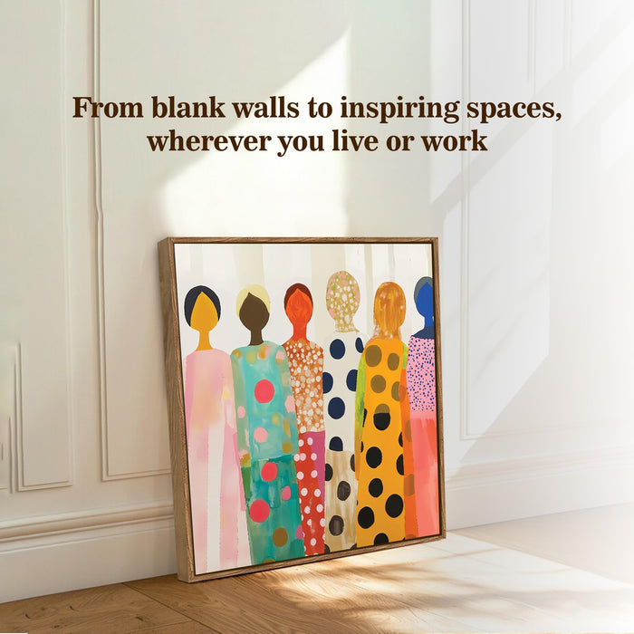 Modern Figurative Framed Painting For Living Room | Women Unity Large Canvas Painting With Frame Wall Art For Bedroom, Hallway's, Office, Hotel, Size 58x58 cm