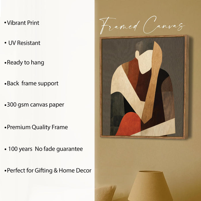 Abstract Women Figure Framed Painting For Living Room | Modern Figurative Large Canvas Painting With Frame Wall Art For Bedroom, Hallway's, Office, Hotel, Size 58x58 cm
