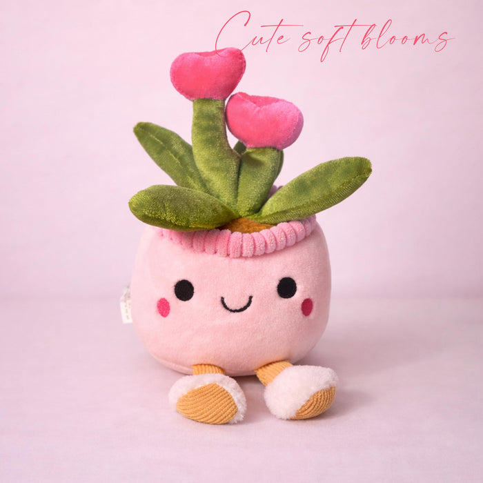 Art Street Cute Pink Potted Plush Plant with Smiling Face & Dangling Legs | Soft Heart Flower| Kawaii Desk Decor | Unique Gift for Plant Lovers, Valentine's Day