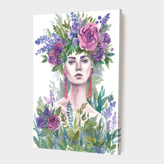 Art Street Stretched On Frame Canvas Painting Flower Crown On Lady Head Art For Wall Décor Abstract Art (Size: 16x22 Inch)