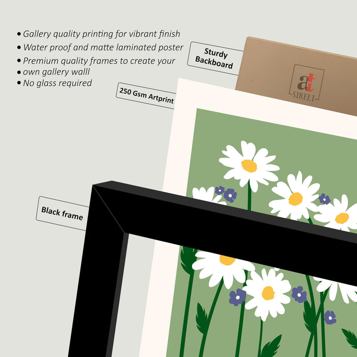 Abstract Blossom Tree Framed Wall Art Painting Set of 4 | Blue Floral Art Print for Living Room, Bedroom & Office Décor, 23x32 cm