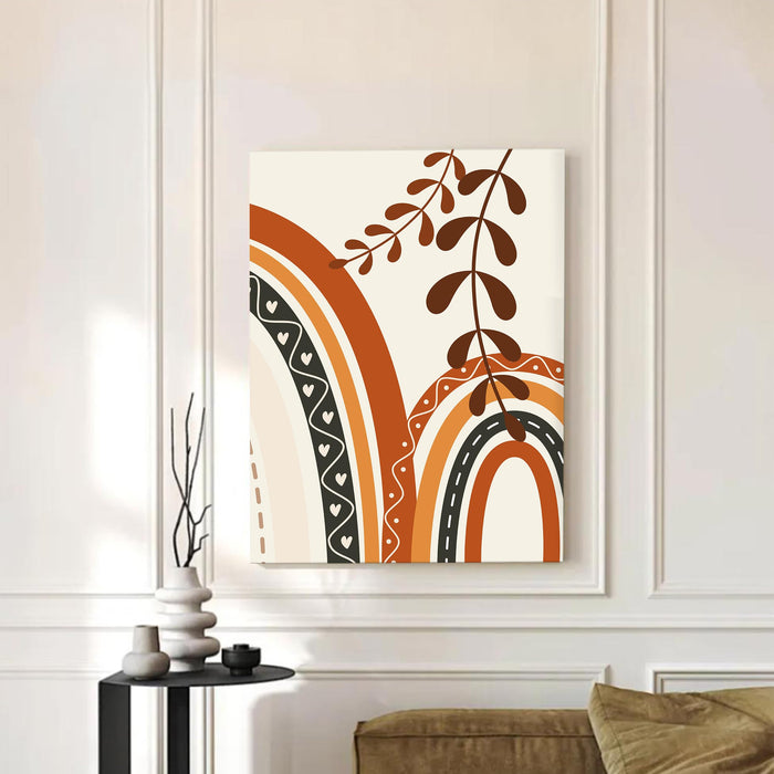 Abstract Rainbow and botanical theme Stretched Canvas Wall Art Modern Boho Illustration Painting for Home & Office Wall Decor, (16x22 Inch)