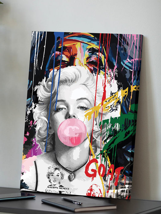 Art Street Stretched Canvas Painting Blow Bubble Gum Lady Pop Graffiti Art For Home (Size: 16x22 Inch)