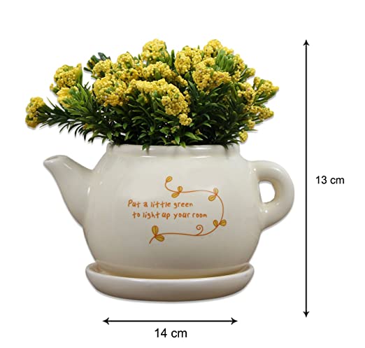 Artificial Ceramic Flower Pot for Home Decoration Artificial Plants with Pot (Size - 5.5 x 5.5 Inch )