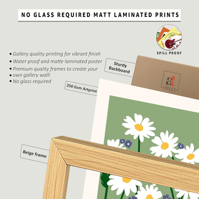 Framed Art Print Set of 3 Floral and Birds Turkish and Islamic Wall Art Prints Madhubani Inspired Indian Prints 30x41 cm