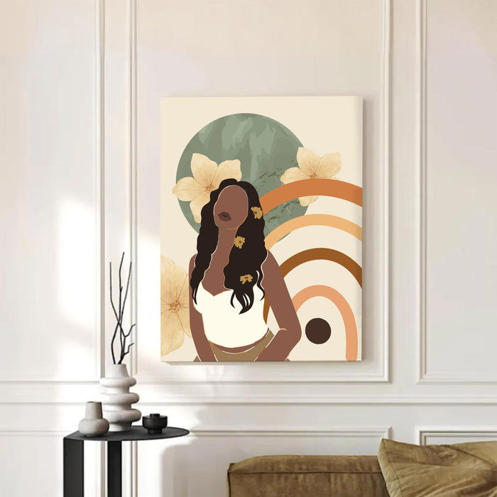 Abstract Women Botanical Stretched Canvas Wall Art Modern Boho Illustration Painting for Home & Office Wall Decor, (16x22 Inch)